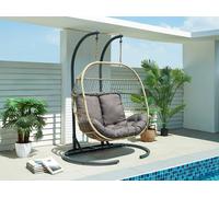 Fauteuil suspendu 2 places en résine tressée - Naturel clair avec coussin anthracite - LISSANDRA de MYLIA