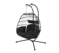 Concept Usine - Fauteuil suspendu 2 places FARO - Résine aspect rotin, coussin déhoussable - Noir