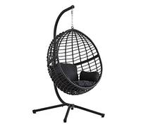 Fauteuil Suspendu AUROA Rotin Noir avec Support | Structure acier, coussin déhoussable imperméable, résiste à l'humidité, charge max 130 kg
