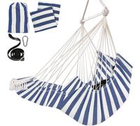Fauteuil suspendu avec 2 coussins, repose-pieds, poche latérale, bleu et blanc