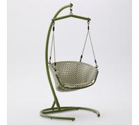 Fauteuil suspendu avec base Saliga en aluminium et rotin synthétique vert