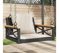 Fauteuil suspendu avec coussin, couleur noire, en résine tressée PE, dimensions 63x62x40 cm. Fauteuil de jardin avec fonction balancière, structure en acier stable avec revêtement en poudre, assise et