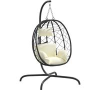 Fauteuil suspendu avec coussin en polyrotin et acier blanc crème