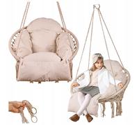 Fauteuil suspendu avec coussin Pouf Balançoire jusqu'à 150 kg Intérieur Beige Moderne