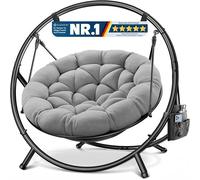 Fauteuil suspendu avec structure Bali, hamac suspendu, fauteuil suspendu jusqu'à 150 kg, pour intérieur et extérieur, avec coussin et poche latérale. Structure en acier et coussin en mousse