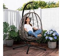 Fauteuil suspendu avec structure, couleur gris | Capacité de charge maximale : 165 kg, structure en rotin, coussins épais, idéal pour intérieur et extérieur, parfait pour le salon, le balcon et le jar
