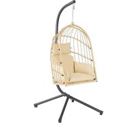 Fauteuil suspendu avec structure | Crème | Hamac d'intérieur et d'extérieur | Inclus coussin et matelas | Fauteuil suspendu pour balcon, hamac d'extérieur, chaise berçante, balancelle