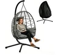 Fauteuil suspendu avec structure, fauteuil suspendu en rotin avec coussin confortable pour l'assise et le dossier, idéal pour le jardin, la terrasse et le balcon. Fauteuil suspendu d'extérieur, suppor