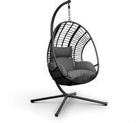 Fauteuil suspendu avec structure - Fauteuil suspendu pour intérieur et extérieur - Inclut un coussin - Fauteuil en forme d'œuf - Capacité jusqu'à 150 kg (gris foncé)