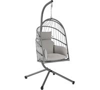 Fauteuil suspendu avec structure | Gris | Hamac d'intérieur et d'extérieur | Inclus coussin et matelas | Fauteuil suspendu pour balcon, hamac d'extérieur, chaise berçante, balancelle