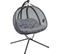 Fauteuil suspendu avec structure, modèle "double hamac" pour 2 personnes, en tissu Textilene, avec coussin et fonction pliable, idéal pour l'intérieur et l'extérieur, couleur gris