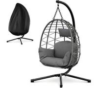 Fauteuil suspendu avec structure, panier suspendu en rotin avec structure métallique, supportant jusqu'à 150 kg, fauteuil suspendu pliable avec housse de protection, idéal pour le jardin, la terrasse,