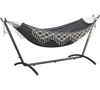 Fauteuil suspendu avec structure pour 2 personnes – Fauteuil berçant réglable de style bohème pour terrasse, jardin et cour, couleur gris