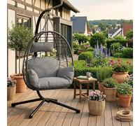 Fauteuil suspendu avec structure, pour intérieur et extérieur – Fauteuil en rotin, supportant jusqu'à 130 kg – Fauteuil suspendu autoportant (fauteuil œuf) avec coussin et housse de protection, idéal 
