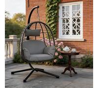 Fauteuil suspendu avec structure, pour une utilisation extérieure, supportant jusqu'à 150 kg. Fauteuil suspendu en rotin avec structure métallique, résistant aux intempéries, idéal pour une utilisatio