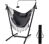 Fauteuil suspendu avec structure, siège suspendu à hauteur réglable avec support pour téléphone portable, coussin et poche latérale, fauteuil suspendu, hamac pouvant supporter jusqu'à 250 kg, structur