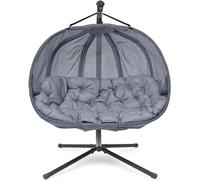 Fauteuil suspendu avec structure. Siège suspendu. Chaise suspendue. Balançoire suspendue. Panier suspendu. Hamac. Balançoire en acier et en textile pour jardin, terrasse, salon. Couleur : gris. Capaci
