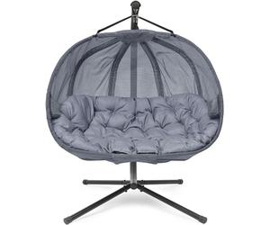 Fauteuil suspendu avec structure. Siège suspendu. Chaise suspendue. Balançoire suspendue. Panier suspendu. Hamac. Balançoire en acier et en textile pour jardin, terrasse, salon. Couleur : gris. Capaci