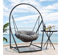 Fauteuil suspendu avec structure, siège suspendu rond pour intérieur et extérieur, avec un grand coussin de siège de 100 cm, réglable en hauteur, supportant jusqu'à 150 kg, de couleur noire