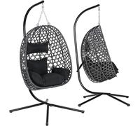 Fauteuil suspendu avec structure, supportant jusqu'à 150 kg, en résine tressée (PE), avec coussin de siège et repose-tête, pour intérieur et extérieur, de couleur noire