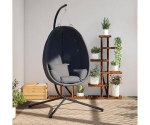 Fauteuil suspendu avec support, couleur anthracite, en tissu et en acier. Siège balancé pour jardin ou terrasse, avec coussin, idéal pour la détente en extérieur. Capacité de charge : 110 kg