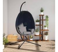 Fauteuil suspendu avec support, couleur anthracite, tissu et acier, dimensions 104x100x193 cm, capacité de charge jusqu'à 110 kg, inclut un coussin amovible, résistant aux intempéries, idéal pour le j