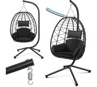 Fauteuil suspendu avec support - Fauteuil berçant relaxant - Idéal pour se détendre à l'extérieur - Hauteur d'assise réglable - Jusqu'à 150 kg - Noir