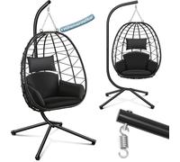 Fauteuil suspendu avec support - Fauteuil berçant relaxant - Idéal pour se détendre à l'extérieur - Hauteur d'assise réglable - Jusqu'à 150 kg - Noir