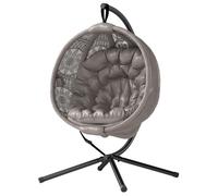 Fauteuil suspendu avec support, style bohème, 116 x 125 x 172 cm, sable et noir, panier rabattable, rembourrage de 13 cm d'épaisseur, poches latérales