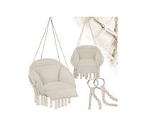 Fauteuil suspendu - TECTAKE - Siège suspendu SAMIRA avec cordes, coussins, pompons et maintiens solides, 80 x 81 x 139 cm - Beige
