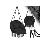 Fauteuil suspendu - TECTAKE - Siège suspendu SAMIRA avec cordes, coussins, pompons et maintiens solides, 80 x 81 x 139 cm - Noir