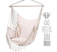 Fauteuil suspendu blanc Silecomplaza, fauteuil à suspendre, fauteuil en macramé, en coton, avec sac de transport et deux coussins moelleux, idéal pour la chambre, à l'intérieur comme à l'extérieur
