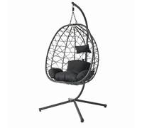 CONCEPT USINE | Fauteuil Suspendu avec Support en Résine Tressée | Design CUZCO Rotin Noir | Structure Acier Robuste | Coussins Déperlants & Amovibles | Balançoire 1 Place | Intérieur & Extérieur
