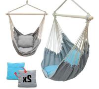 Fauteuil suspendu de jardin avec coussins réversibles - Gris et bleu - Fauteuil suspendu d'extérieur pour le jardin et le balcon
