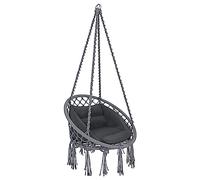 Fauteuil suspendu de jardin, corde de coton, effet macrame, structure murale, en acier, coussin de hamac avec assise rembourrée pour extérieur, terrasse, design moderne, jusqu'à 160 kg (gris)