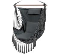 Fauteuil suspendu de jardin en coton gris foncé avec 2 coussins, pour adultes et enfants jusqu'à 200 kg