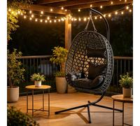 Fauteuil suspendu de jardin, fauteuil suspendu pour balcon et terrasse, fauteuil à bascule réglable en hauteur, fauteuil suspendu en rotin, avec coussins d'assise et de dossier, gris