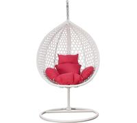 Fauteuil suspendu de luxe, style XXL, en rotin, avec structure blanche et coussin de relaxation rose