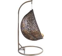 Fauteuil suspendu de luxe, style XXL, panier en osier marron foncé, structure en bois marron, avec coussin de relaxation marron