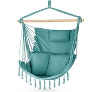 Fauteuil suspendu de style bohème - 100 x 130 x 75 cm - Capacité de charge : 150 kg - Vert avec coussins - Idéal pour le jardin, le balcon et le salon