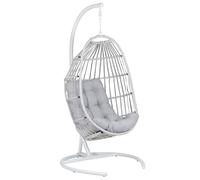 Fauteuil Suspendu Design en Rotin Gris Foncé avec Support et Forme d'Oeuf Idéal pour Salon ou Terrasse au Style Boho et Moderne Beliani