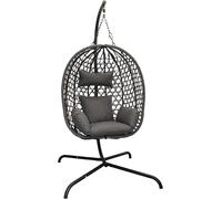 Fauteuil suspendu d'extérieur avec structure et base, couleur anthracite, 194 cm | En polyrotin, avec coussin, rembourré, résistant aux intempéries, pour intérieur et extérieur