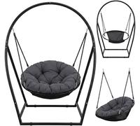 Fauteuil suspendu d'extérieur, fauteuil rond avec structure en acier et coussin, assise de 100 cm, hauteur réglable, capacité de charge jusqu'à 150 kg, idéal pour l'extérieur (jardin, balcon, terrasse