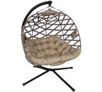 Fauteuil suspendu double avec structure, fauteuil à bascule épais, rembourré, avec panier pliable et porte-gobelets, pour intérieur et extérieur (tressage couleur sable)