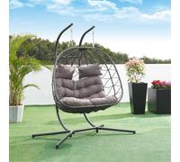 Fauteuil suspendu double 'Skense' avec support et coussin pour 2 personnes 198 x 156 x 98 cm Gris