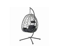 CONCEPT USINE | Fauteuil Suspendu avec Support en Résine Tressée | Design CUZCO Rotin Noir | Structure Acier Robuste | Coussins Déperlants & Amovibles | Balançoire 1 Place | Intérieur & Extérieur