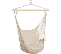 Fauteuil suspendu en coton et polyester, 120 x 90 cm, blanc, avec 2 coussins moelleux, tressage en coton et polyester avec tige en bois, charge maximale : 120 kg