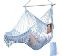 Fauteuil suspendu en coton, tissé, bleu clair, dimensions 240x80 cm, avec barre de support en métal