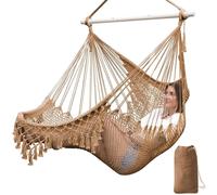 Fauteuil suspendu en coton, tissé, dimensions 240x80 cm, couleur marron, avec barre de support en métal