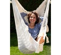 MacaMex Fauteuil suspendu mexicain en filet Deluxe nature blanc coton Chaise suspendue